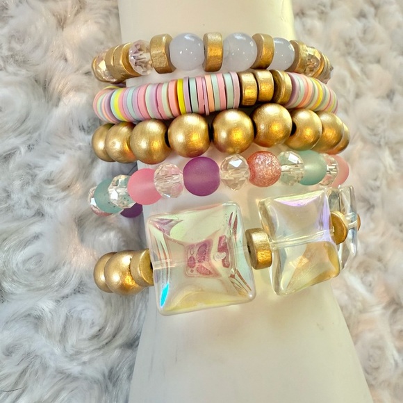 Colorful Beaded Bracelet Set with Gold Accents - Picture 3 of 5